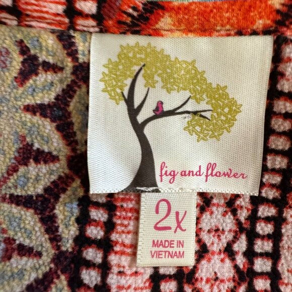 Anthropologie Fig and Flower Women's Tunic Blouse Plus‎ 2X Floral Side Slit Boho - Picture 5 of 7